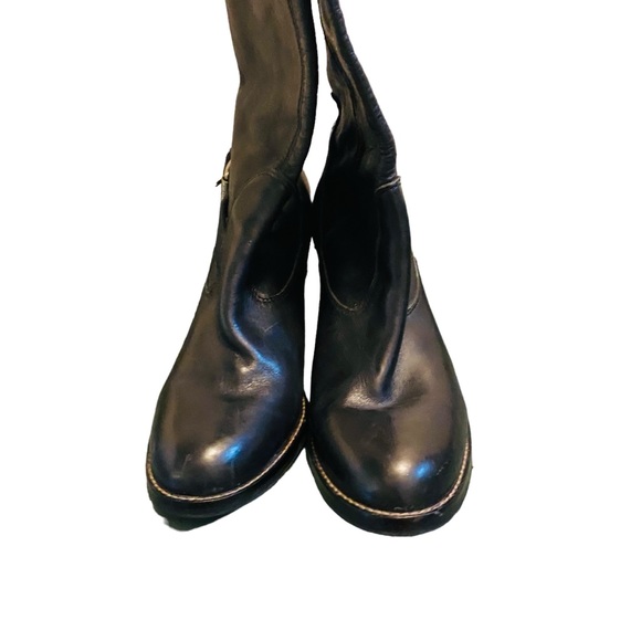 MICHAEL KORS Black Leather Knee High Boots Silver Buckle - Picture 4 of 7